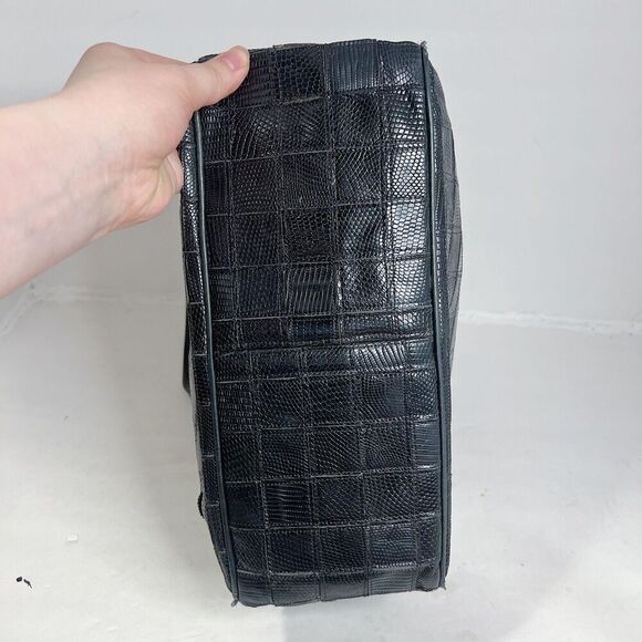 Vintage Kleinberg Sherrill Black Snakeskin Leather Grid Shoulder Bag Purse - Picture 5 of 12